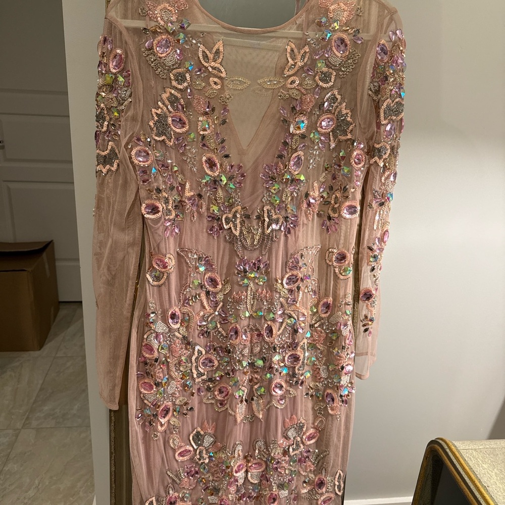 ASOS Pink Embellished Long Sleeve 3/4 length Dress